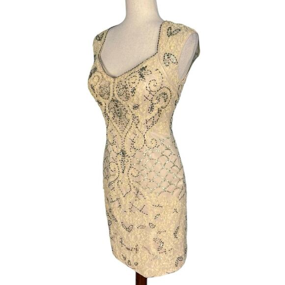 Sue Wong Nocturne 2015 Cream Ribbon Flower Beaded Cocktail Dress Size 4 NWT - Picture 5 of 15